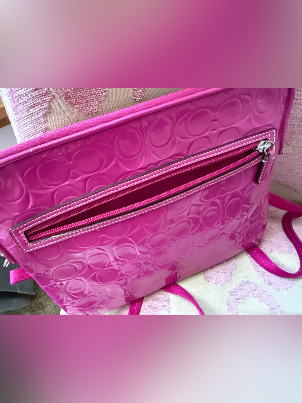 Coach Hot Pink Signature Patent Crossbody Bag - Picture 3 of 10